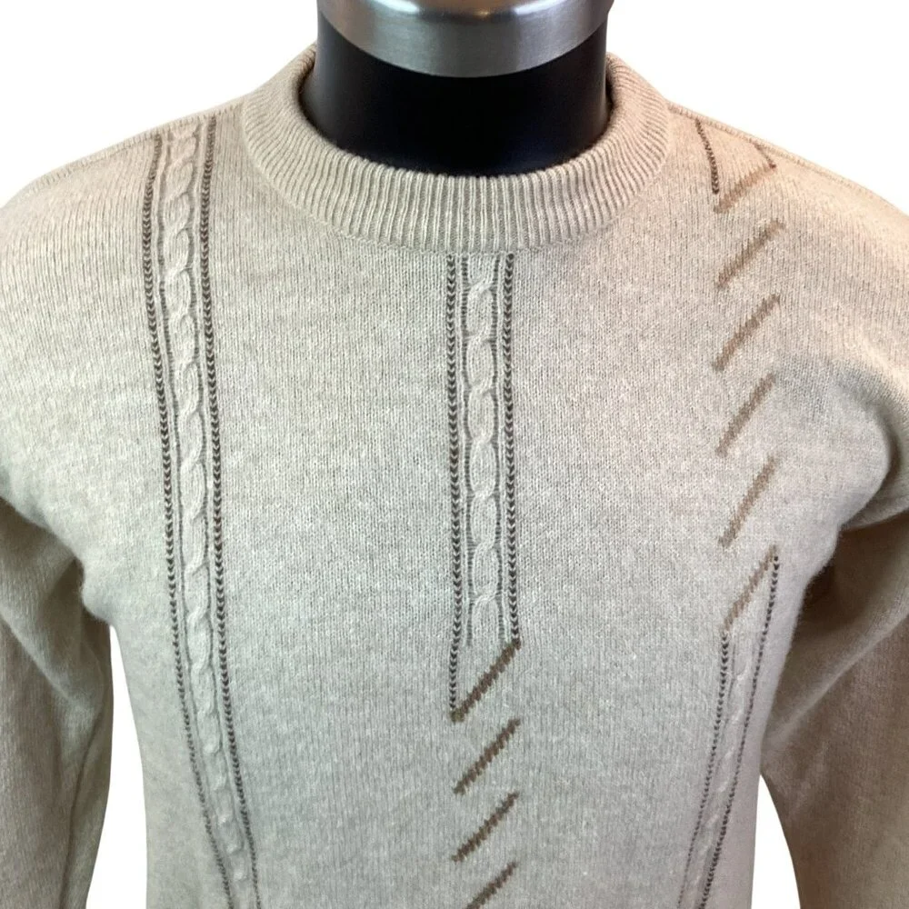 Oxford Lambswool Sweater Beige Large Mens Vintage Grandpa